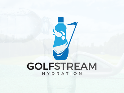 Golf Stream Hydration Logo Design 2d design branding design drip golf clubs golf clubs logo graphic design illustration logo sports vector water bottle water bottle logo water drop water logo