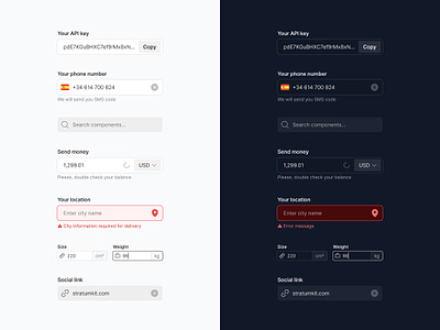 Text input — Stratum 2.0 component dark theme design system e commerce figma financial form input field light theme link minimal payment phone product design search ui design ui kit user interface ux design web design