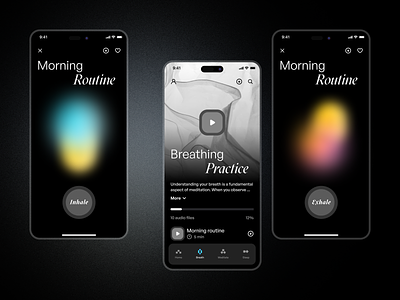 Mindfulness app - Breathing practice screen concept app breathing practice design mindfulness minimalistic mobile mobile app mobile dark mobile design mobile navigation nav bar navigation product design user experience user interface yoga