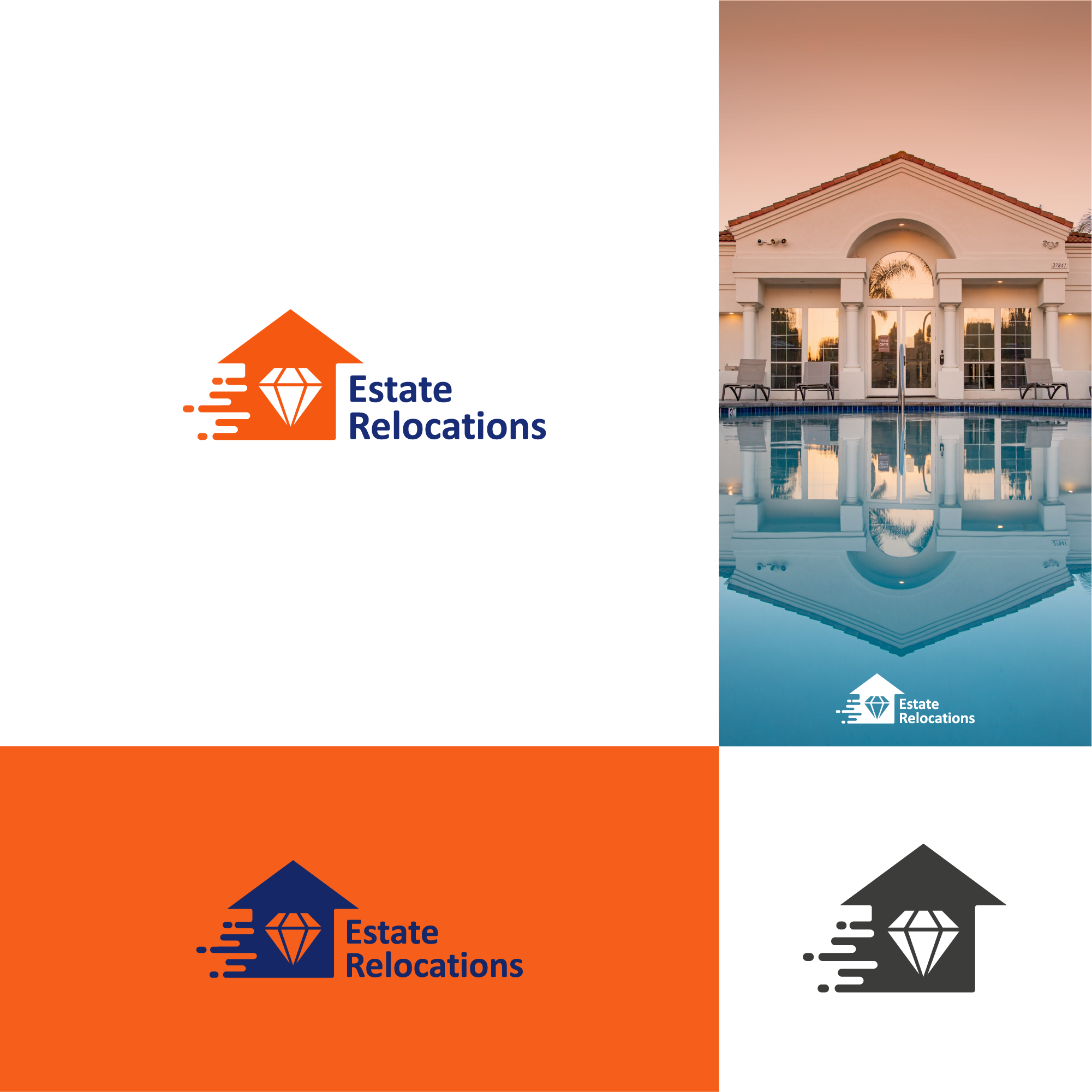 Estate Relocations brand design branding clean design estate gem graphic design home house identity design logo logos luxury modern orange orange and blue professional real estate relocation vector