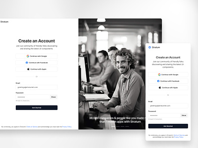 Sign In — Stratum 2.0 create an account design system figma form minimal mobile photo product design registration responsive sign in sign up social buttons text field typography ui design ui kit user interface ux design web design