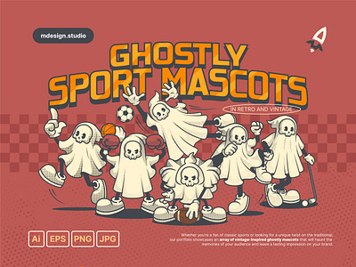 Ghostly Sport Mascots Collection in Retro and Vintage branding character clothes design ghost illustration logo mascot retro sticker vintage