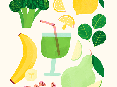 Green Smoothie food fresh fruit green healthy illustration juice procreate smoothie vegetable yellow
