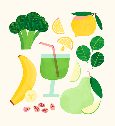 Green Smoothie food fresh fruit green healthy illustration juice procreate smoothie vegetable yellow