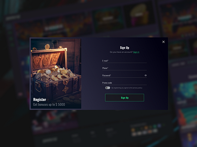 Sign Up Page - Gambling UI UX Design | 💛💙 branding design design. ecom figma gambling gambling registration landing landing page sign up page ui ux web design web page web ui ux page register