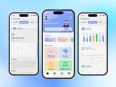WellnessPal: Well-being App app appui blue care colorful dark design fit health healthapp heart mobile ui selfcare ui ux wellbeing