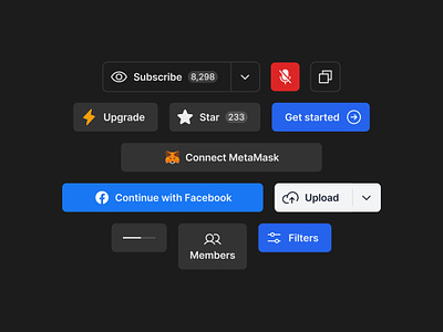 Buttons — Stratum 2.0 call to action component crypto wallet cta dark theme design system figma interactive elements metamask minimal product design saas social button split button subscription ui design ui kit user interface ux design web design