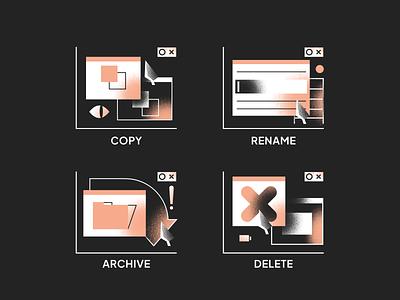 Options archive copy delete design graphic design icon illustration line minimal options rename retro simple ui