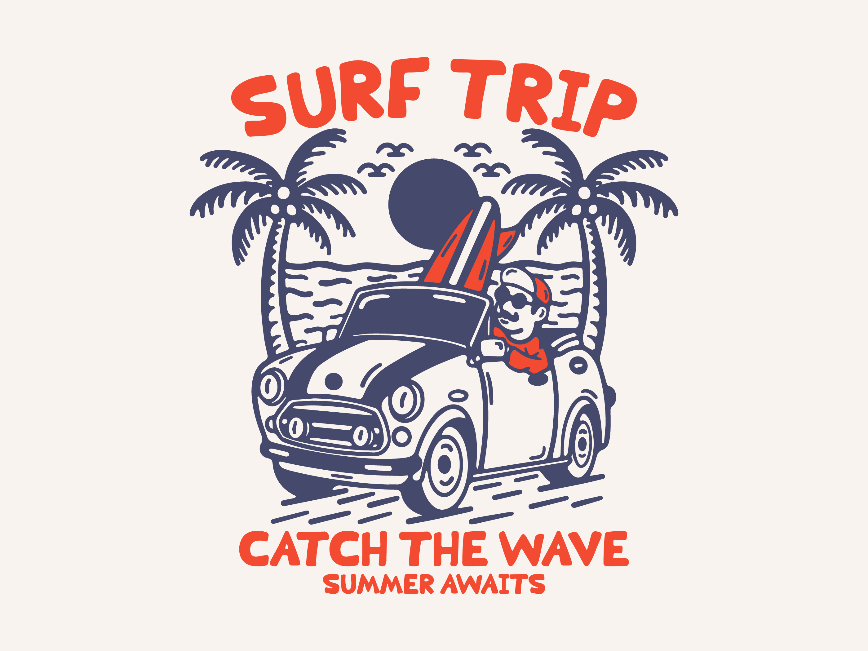 Surf Trip availabledesign badgedesign design designforsale illustration mini morris surf surfing tshirtdesign vintage badge vintage car vintage design wave