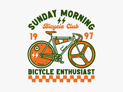 Sunday Morning Bicycle Club availabledesign badgedesign bicycle design bicycle illustration design designforsale illustration road bike roadbike tshirtdesign vintage badge vintage design