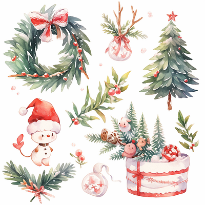 Christmas Watercolor Elements christmas christmas tree design festive illustration watercolor xmas