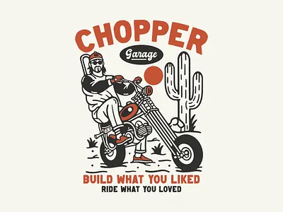 Chopper Garage availabledesign badgedesign cactus chopper desert design designforsale illustration motorcycle tshirtdesign vintage vintage badge vintage design