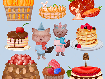 Happy festival animation branding cak candy cerry cupcak design festival fox graphic design happy illustration logo pancake pumpkin rabbit strowberry vector ภาพถ่าย รูปภาพ