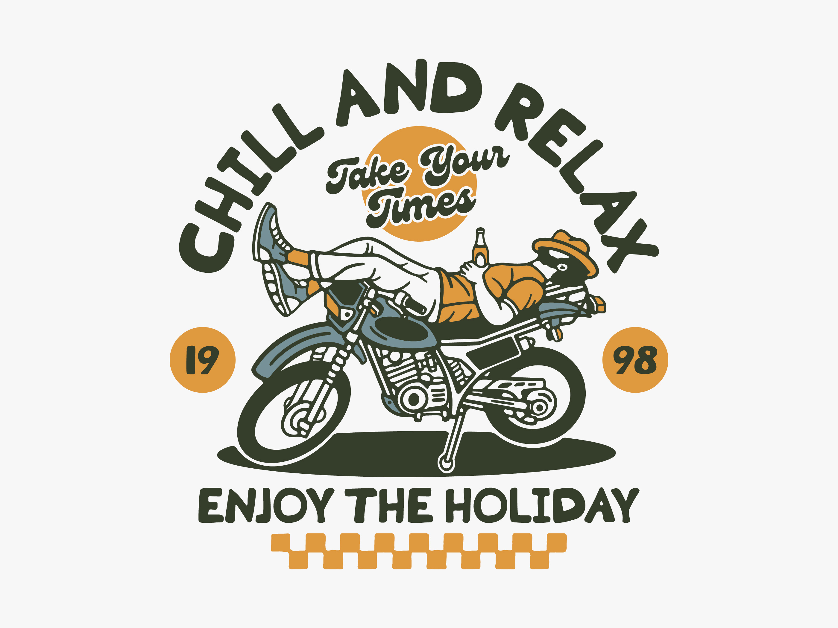 Chill and Relax availabledesign badgedesign design designforsale dirt bike holiday illustration motocross summer vibes tshirtdesign vintage badge vintage design