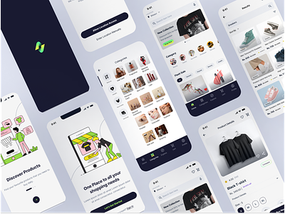 E-commerce Application Screens android app branding dark theme app e commerce appplication ecommerce onboarding screen ui ui design ux welcome screen