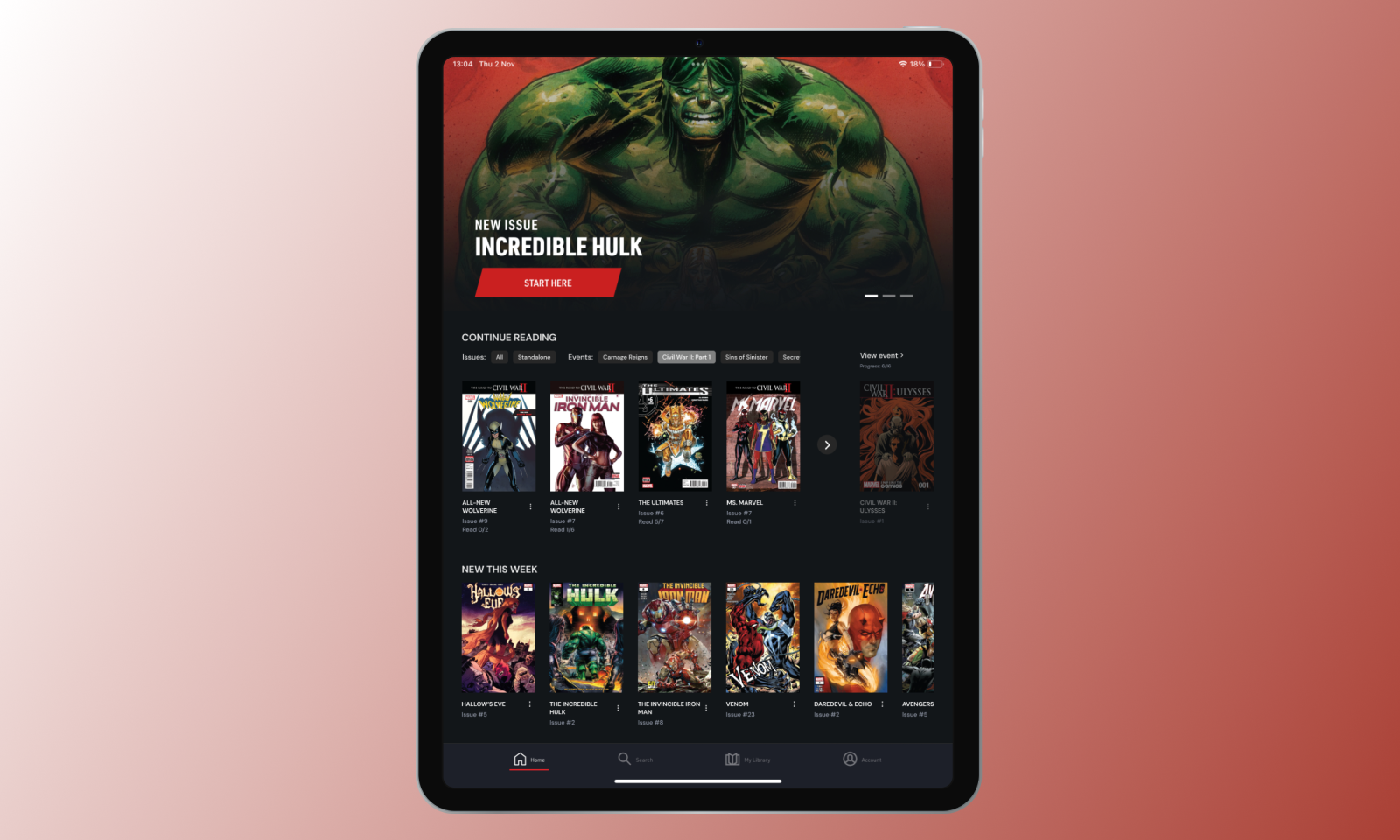Marvel Unlimited concept: Crossover event filters comic comics ipad marvel ui ux