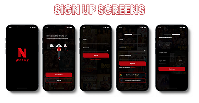 SIGNUP SCREENS REDESIGN FOR NETFLIX branding graphic design mob mobile app pr product design redesign registration sign up ui uiux