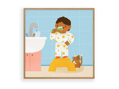 Night routine bathroom boy cat character childrens book cute illustration kidlit night routine