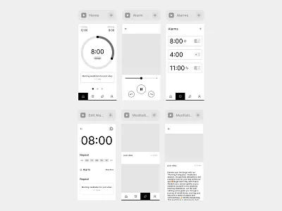 First go @ Framer . alarm app concept design framer low fidelity meditation mobile ui wireflow wireframe