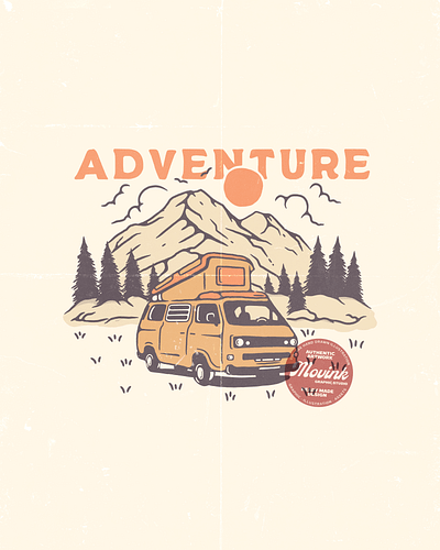 Vintage Camper Van Mountain Hand Drawn Illustration design graphic design illustration logo mountain nature vector