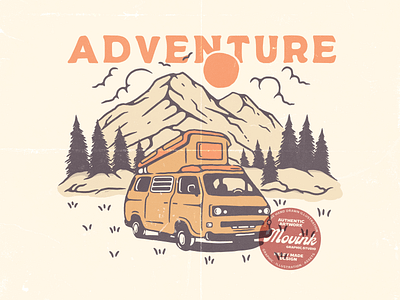 Vintage Camper Van Mountain Hand Drawn Illustration design graphic design illustration logo mountain nature vector