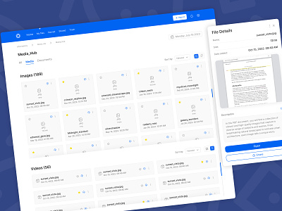 Media Hub app blue clean dashboard design file landing manager media ui ux website