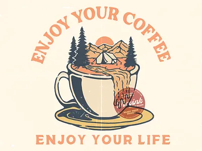 Vintage Coffee Mug Mountain Waterfall Scenery Illustration design graphic design illustration logo mountain nature vector