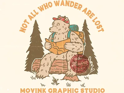 Vintage Bear Sitting on a Log Illustration design graphic design illustration logo mountain nature vector