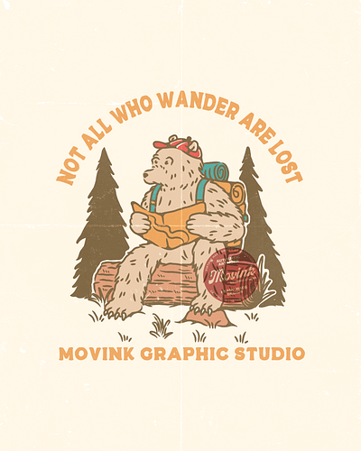 Vintage Bear Sitting on a Log Illustration design graphic design illustration logo mountain nature vector