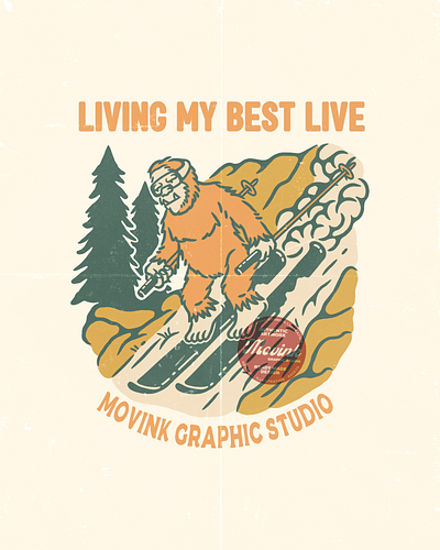 Vintage Yeti Sking Running Down on Snowy Hill Illustration design graphic design illustration logo mountain nature vector