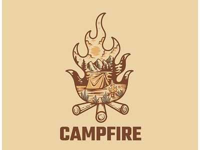 Vintage Campfire Camping Night Scenery Illustration design graphic design illustration logo mountain nature vector