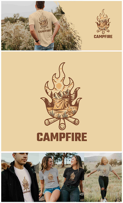 Vintage Campfire Camping Night Scenery Illustration design graphic design illustration logo mountain nature vector