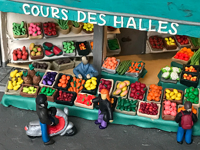 Rue de Buci in Paris, plasticine, carboard, 25x17,5x12 cm 3d clay installation miniature plasticine plasticineart