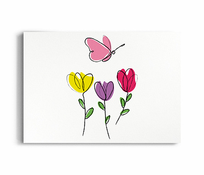 Floral Line Art butterfly colored cute floral flowers lineart plants summer tulips watercolor