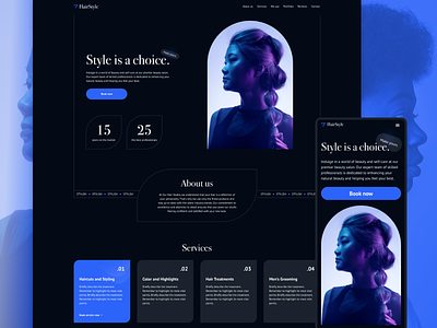 ✂️💙 Free haircare salon landing page template beauty beauty industry blue bowwe business design graphic design hair stylist haircare hairdresser landing page navy blue online presence responsive small business template templates web design web designer website