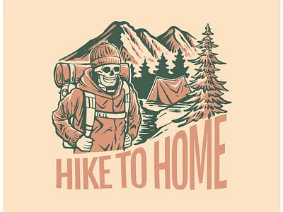 Vintage Retro Skull Hike To Home Illustration design graphic design illustration logo mountain nature vector