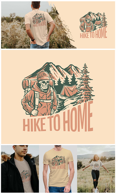 Vintage Retro Skull Hike To Home Illustration design graphic design illustration logo mountain nature vector