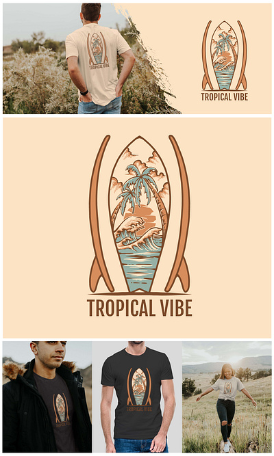 Vintage Tropical Vibe Beach Illustration design graphic design illustration logo mountain nature vector