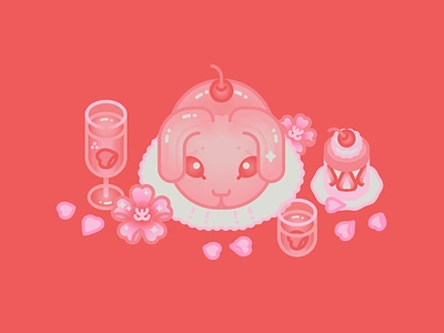 Cherry Bunny blossom bunny cherry cherry blossom cute dessert holiday illustration jello jelly kawaii petal postcard rose tart