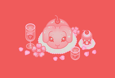 Cherry Bunny blossom bunny cherry cherry blossom cute dessert holiday illustration jello jelly kawaii petal postcard rose tart