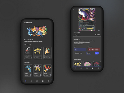 Pokemon Card Trading app app dark ui design graphic design illustration minimalism minimalist mobile app typography ui ux