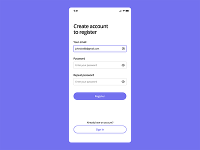 Account registration screen dailyui inputfields register screen ui design