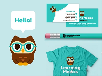 Learning Medics Branding animal branding branding guidelines cartoon character cute design doctor flat funny geek illustration learning logo mascot medic owl shirt design stationery vector