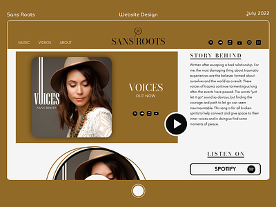 Sans Roots - A singer/songwriter website design artist website identity landing page layout music music website personal website singer songwriter website ui design uiux web design