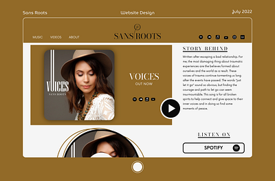 Sans Roots - A singer/songwriter website design artist website identity landing page layout music music website personal website singer songwriter website ui design uiux web design