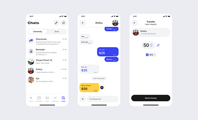 Direct messanges and money transfer in bank app for students app dailyui design mobile ui university