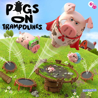 Pigs on Trampolines 2d animation 3d 3d animation 3d cartoon illustration animation animation direction character design design illustration