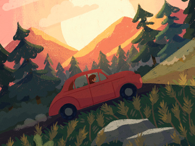 Sunset Drive illustration mountains nature novel design sunset