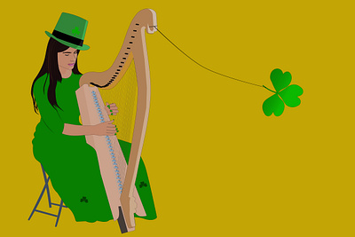 Girl playing the harp clover girl green harp illustration ireland music party st.patricks vector