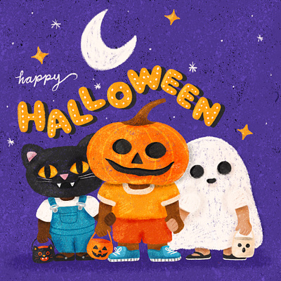 Trick or treat! blackcat cute illustration digital illustration ghost halloween halloweencostumes illustration procreate pumpkin trickortreat